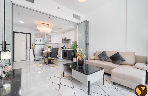 Discovery Gardens Apartment | Vogue Vacation Homes, Al Furjan Pearlz by Danube near Ibn Battuta Mall, One Bedroom Apartment with Balcony and vibrant community view, Access to all Amenities, Walkable to Al Furjan Metro Station