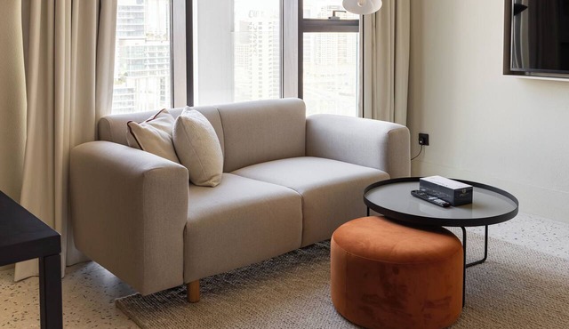 Modern Studio at Upside Living with Burj Khalifa View by Simply Comfort