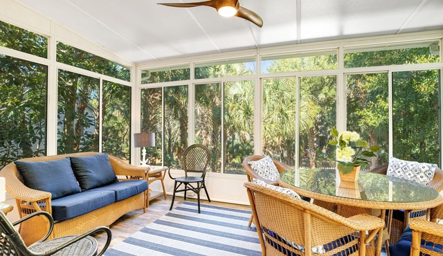 Palmetto-lined home with porches, yard & hammock - walk to beach/town in Folly Beach