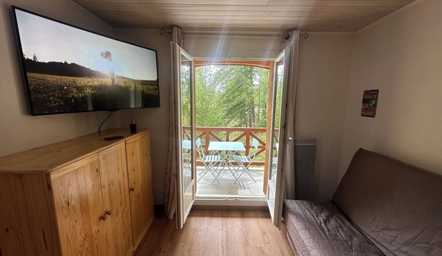 South-facing studio with direct runway access sleeps 4 Vallée Blanche residence in Allos