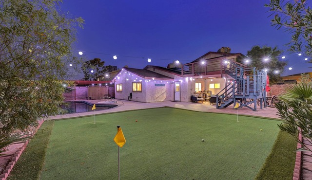 Strip-Side Villa: 6 Beds, Pool, Mini Golf, Karaoke in Las Vegas
