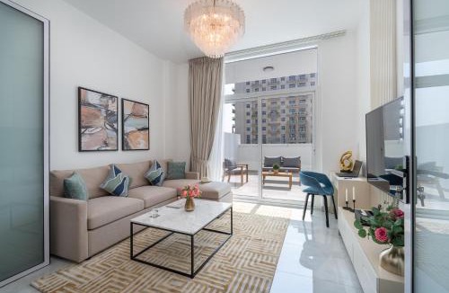 Discovery Gardens Apartment | Vogue Vacation Homes, Al Furjan Pearlz by Danube near Ibn Battuta Mall, One Bedroom Apartment with Terrace and vibrant community view, Access to all Amenities, Walkable to Al Furjan Metro Station
