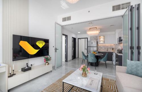 Discovery Gardens Apartment | Vogue Vacation Homes, Al Furjan Pearlz by Danube near Ibn Battuta Mall, One Bedroom Apartment with Terrace and vibrant community view, Access to all Amenities, Walkable to Al Furjan Metro Station